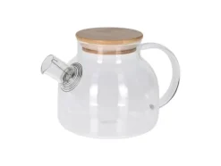 Excellent Houseware Glaskanna med sil för vatten te örter varma drycker med handtag lock 1 l