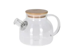 Excellent Houseware Glaskanna med sil för vatten te örter varma drycker med handtag lock 1 l