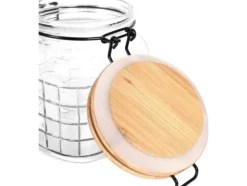 Excellent Houseware Köksburk glasbehållare med bambulock patentklämma tät med försegling 1,1 l