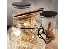 Excellent Houseware Köksburk glasbehållare med bambulock patentklämma tät med försegling 1,1 l