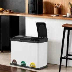 3-facks soptunna, köksavfallssorteringssystem, soptunna, 60,5 x 40,5 x 48,5 cm (L x B x H) - Totalmått (med locket öppet): 73 cm - Mått per innerhi 2 | CDON