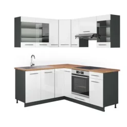 Fame-Line hörnkök, 160 x 190 cm, PT Ek, Blank vit/Antracit, Vicco