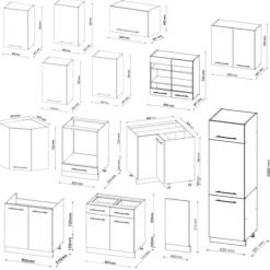 Fame-Line hörnkök, 227 x 287 cm, PT Antracit, Blank antracit/Gyllene ek, Vicco