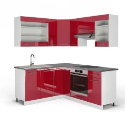 Fame-Line hörnkök, 160 x 190 cm, PT Antracit, Bordeaux högglans/vit, Vicco