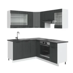 Fame-Line hörnkök, 160 x 60 cm utan bänkskiva, Lanthus antracit/vit, Vicco