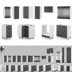 Fame-Line hörnkök, 160 x 60 cm utan bänkskiva, Lanthus antracit/vit, Vicco