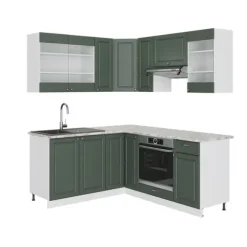 Fame-Line hörnkök, 160 x 60 cm utan bänkskiva, Landhaus Grön-Guld/Vit, Vicco