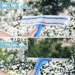 Fönsterskrapa med teleskophandtag (120 cm), fönsterputsare med silikonskrapa och mikrofiberborste, rengöringssats