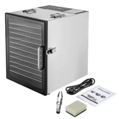 Frukttork - Matdehydrator - 12 Rostfria Brickor - 800 W - Digital Temperatur 30–90 °C - Timer 0,5–24 h - Svart