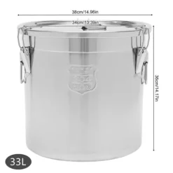 Förvaringsbehållare, Rostfritt Stål, Högkvalitativ Tätning,33L