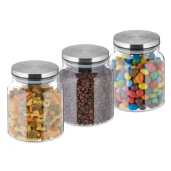 Förvaringsburkar, 3 delar, 14x12 cm, Transparent