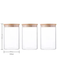 Förvaringsburkar för livsmedel - Borosilikatglas - 3x1000ml - Tätslutande lock - 10x15cm