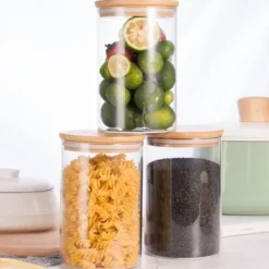 Förvaringsburkar för livsmedel - Borosilikatglas - 3x1000ml - Tätslutande lock - 10x15cm