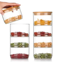 Förvaringsburkar i glas i flera nivåer, snacks och torkad frukt, salladsskål i glas med lock