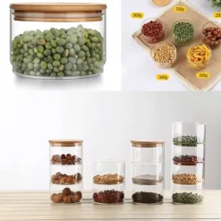 Förvaringsburkar i glas i flera nivåer, snacks och torkad frukt, salladsskål i glas med lock