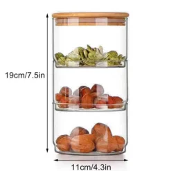 Förvaringsburkar i glas i flera nivåer, snacks och torkad frukt, salladsskål i glas med lock