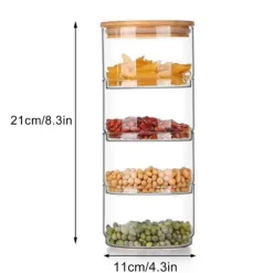 Förvaringsburkar i glas i flera nivåer, snacks och torkad frukt, salladsskål i glas med lock