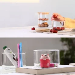 Förvaringsburkar i glas i flera nivåer, snacks och torkad frukt, salladsskål i glas med lock