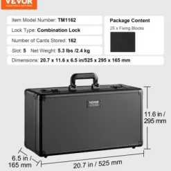 Förvaringslåda för graderade kort, 52,5x29,5x16,5 cm, lås, aluminium, förvaring