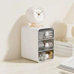 Förvaringslåda för kosmetika, skrivbordslåda med 3 lådor, kraftig plast, hushållsförpackning