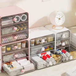 Förvaringslåda för kosmetika, skrivbordslåda med 3 lådor, kraftig plast, hushållsförpackning