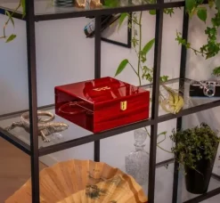 Förvaringslåda i trä och 3 glasbehållare för lyxiga örter