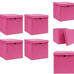 Förvaringslådor - Living Förvaringslådor med lock 4 st rosa 32x32x32 cm tyg