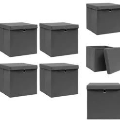Förvaringslådor - Living Förvaringslådor med lock 4 st grå 32x32x32 cm tyg