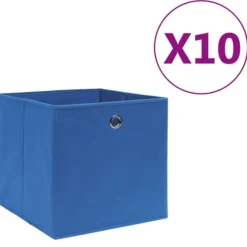 Förvaringslådor 10 st non-woven tyg 28x28x28 cm blå