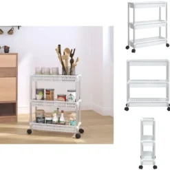 Förvaringslådor för hemmet - Living Förvaringsvagn 3 hyllor silver och vit aluminium