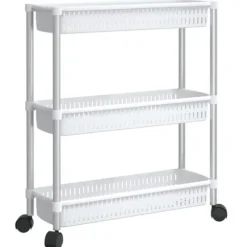 Förvaringslådor för hemmet - Living Förvaringsvagn 3 hyllor silver och vit aluminium