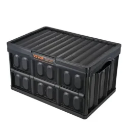 Förvaringslådor, hopfällbara med lock, 52.5x36x30 cm, svart, plast
