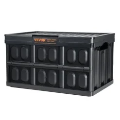 Förvaringslådor, hopfällbara med lock, 52.5x36x30 cm, svart, plast