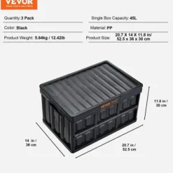 Förvaringslådor, hopfällbara med lock, 52.5x36x30 cm, svart, plast