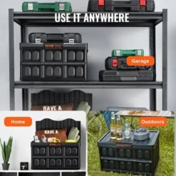 Förvaringslådor, hopfällbara med lock, 52.5x36x30 cm, svart, plast