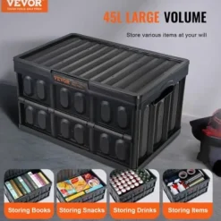 Förvaringslådor, hopfällbara med lock, 52.5x36x30 cm, svart, plast
