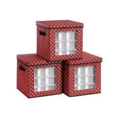 Förvaringslådor med julgranskulor, röda, 30,5 x 30,5 x 30,5 cm