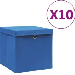 Förvaringslådor med lock - 10 st hopfällbara lådor | Färg: Blå | Storlek: 28x28x28 cm