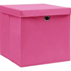 Förvaringslådor med lock 4 st 28x28x28 cm rosa