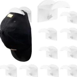 Förvaringsställ för basebollkepsar, väggmonterat hattställ, ingen borrning krävs (10 stycken, vit)