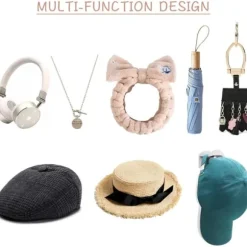 Förvaringsställ för basebollkepsar, väggmonterat hattställ, ingen borrning krävs (10 stycken, vit)