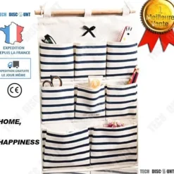 Förvaringsväska - Organisatör - 8 fickor - Bomull och linne - 49cm x 34.5cm - Svart