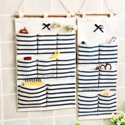 Förvaringsväska - Organisatör - 8 fickor - Bomull och linne - 49cm x 34.5cm - Svart