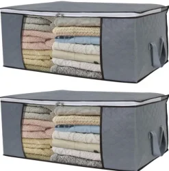 Förvaringsväska för lakan, täcken, kläder 60x43x35 cm Grå 2-pack