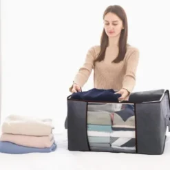 Förvaringsväska för lakan, täcken, kläder 60x43x35 cm Grå 2-pack