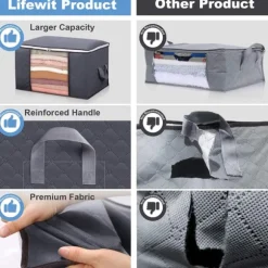 Förvaringsväska för lakan, täcken, kläder 60x43x35 cm Grå 2-pack