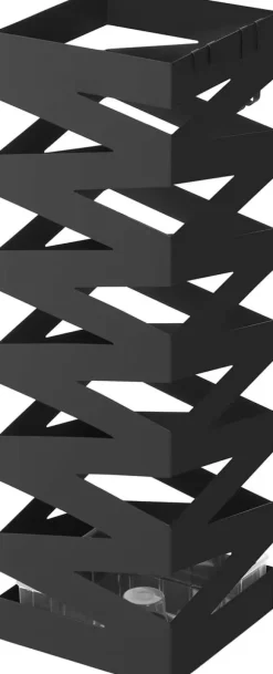 Fyrkantigt Paraplyställ i Metall Med Krokar, Droppbricka, 15,5x15,5x49 cm svart