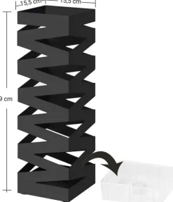 Fyrkantigt Paraplyställ i Metall Med Krokar, Droppbricka, 15,5x15,5x49 cm svart
