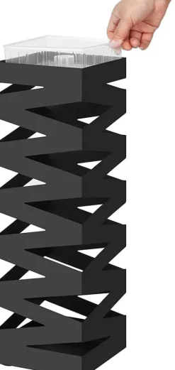 Fyrkantigt Paraplyställ i Metall Med Krokar, Droppbricka, 15,5x15,5x49 cm svart