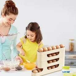 Ägghållare för - Kylskåpsäggdispenser för kylskåp, bilrullning - 4 nivåer - Platsbesparande stor kapacitet